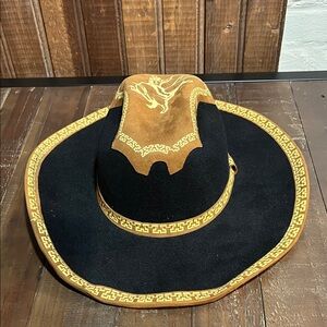Black and Brown Western Hat with Gold Embroidery